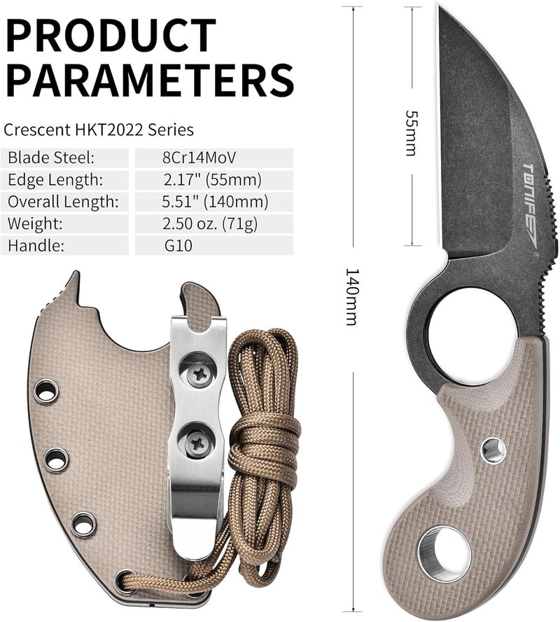 TONIFE Small Fixed Blade Knife Full Tang EDC Camping with Sheath Lanyard and Clip, Blade Length 2.17",2.5 oz.with Sheath (Warm Sand - Black Oxide then Stonewash) - Image 5